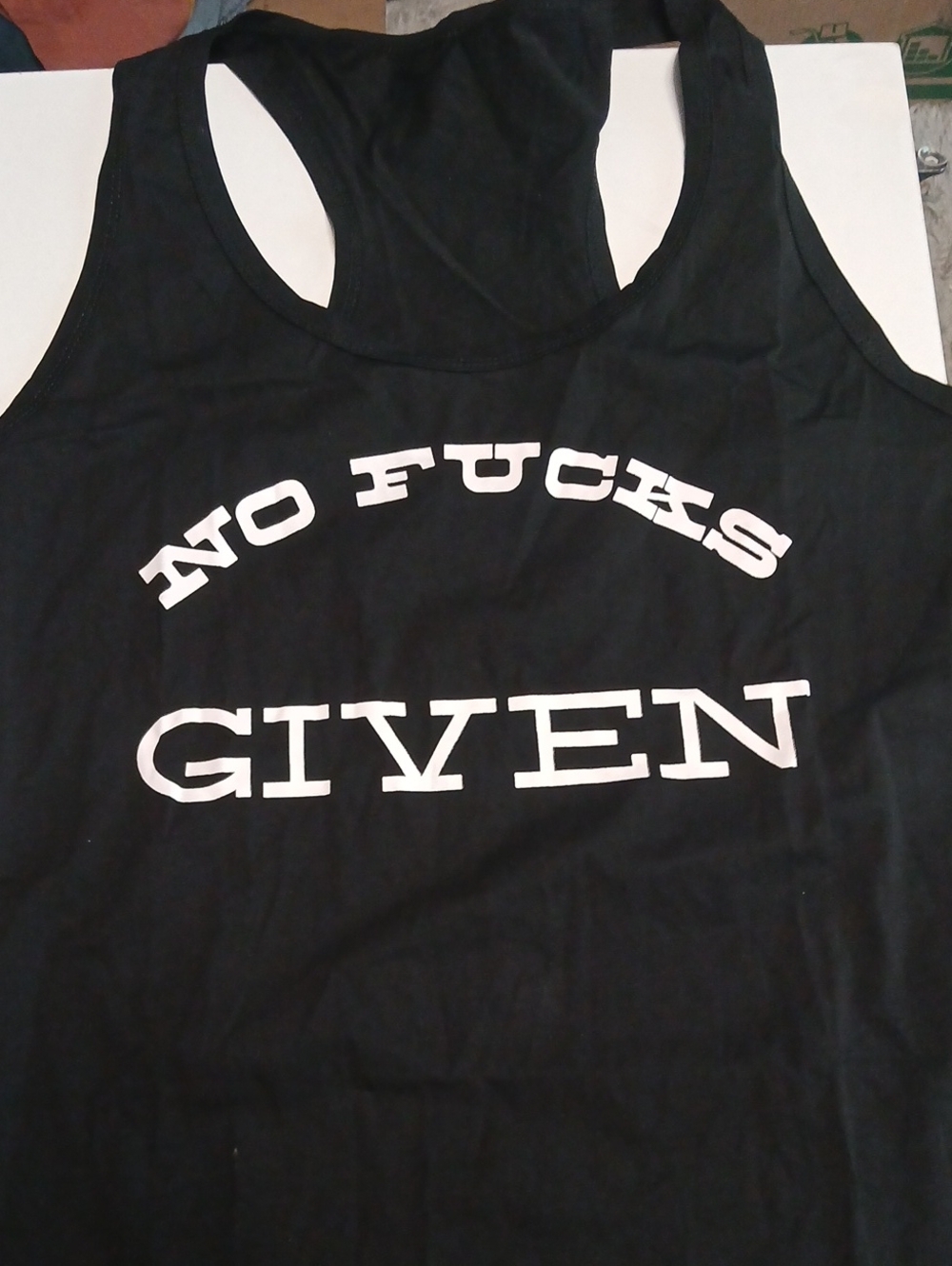 Black Muscle Tee with White 'No Fucks Given' Graphic